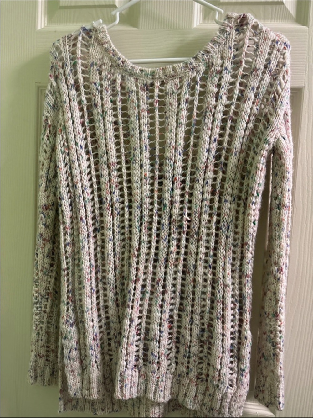 American Eagle Outfitters Cream Open-Weave Sweater with Multicolor Flecks
